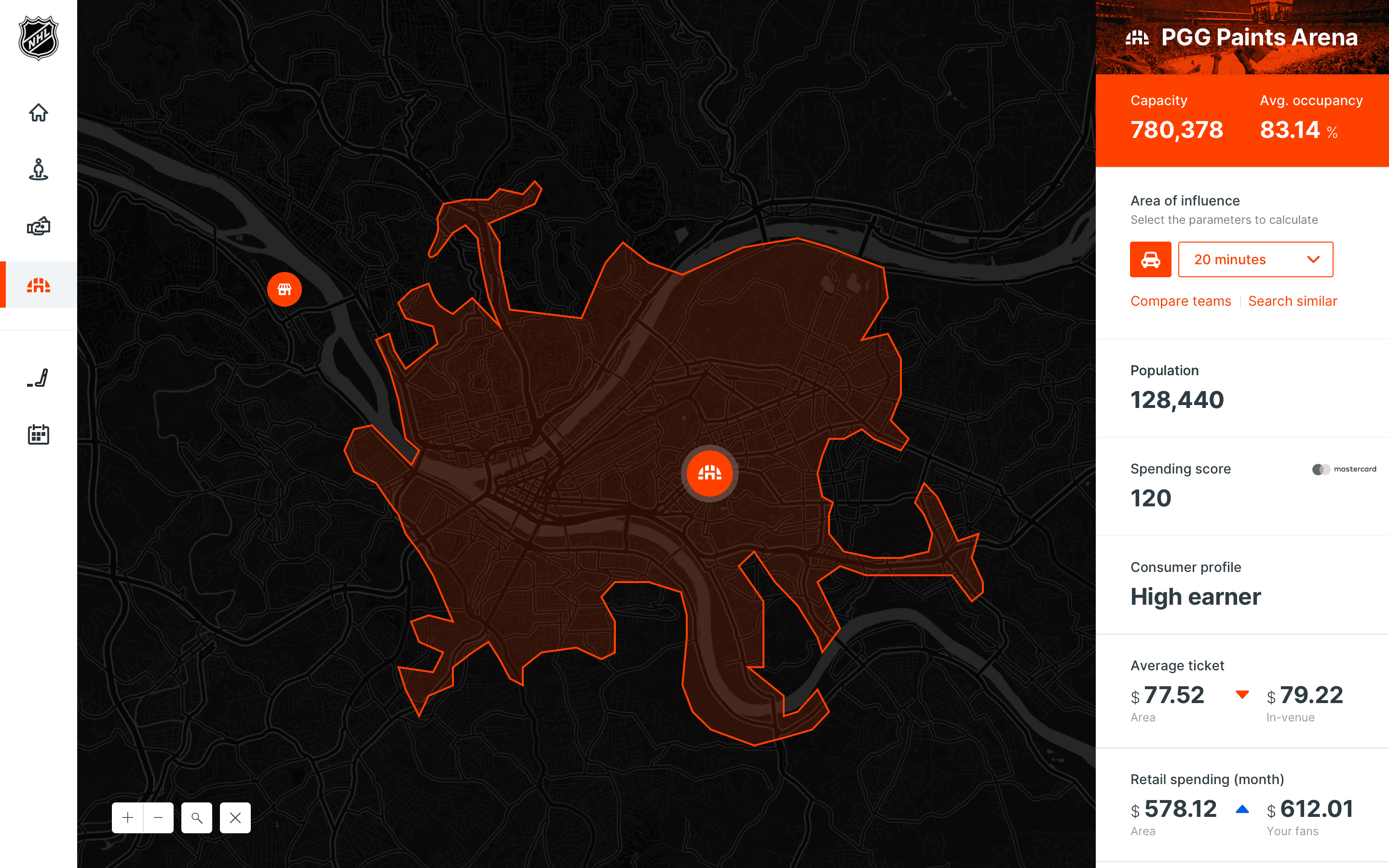 NHL fan map built with CARTO