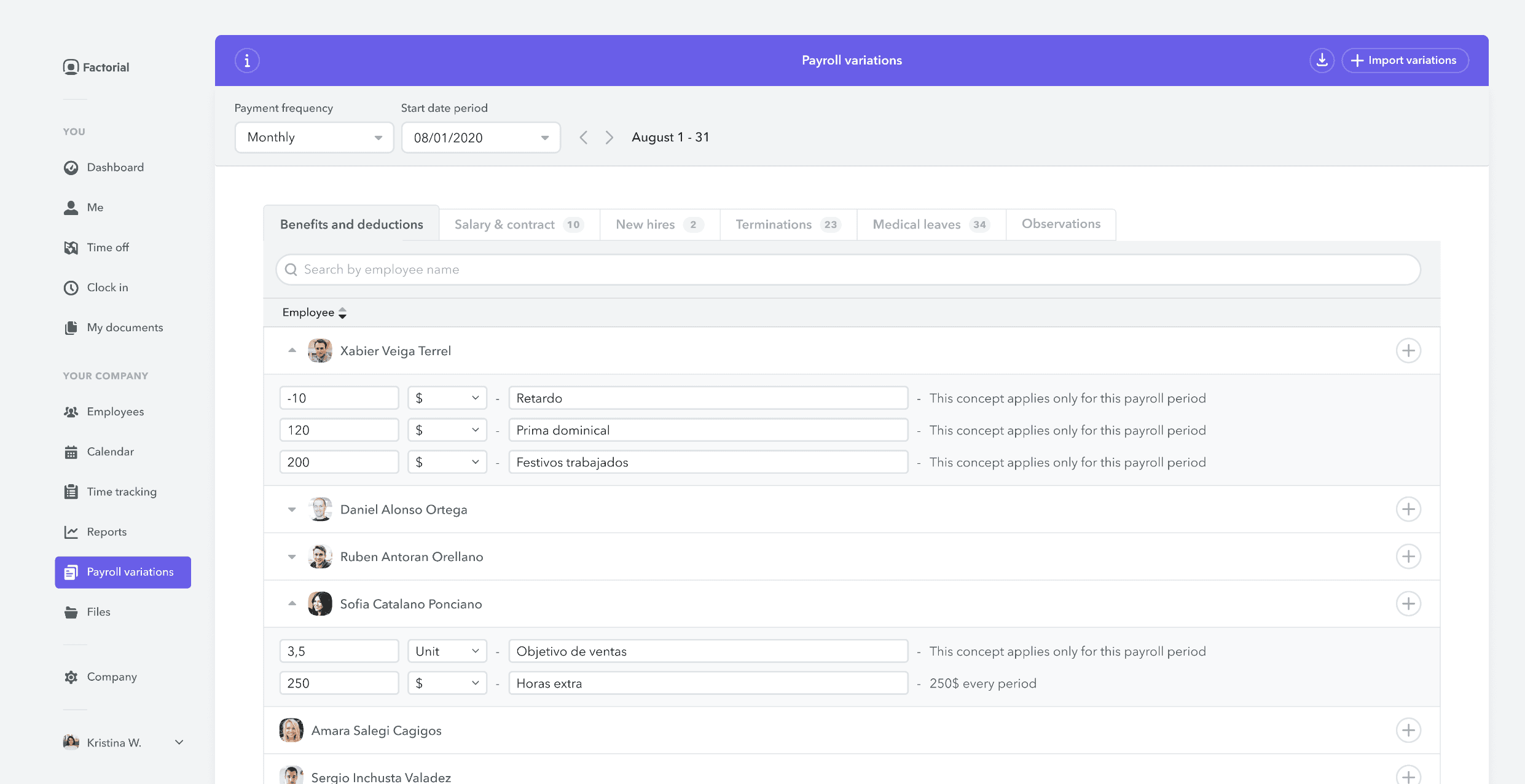 Payroll summary variations