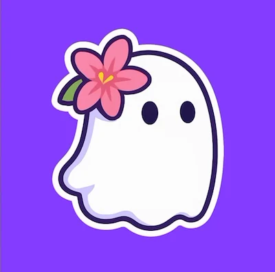 Cute Ghost with Pink Flower