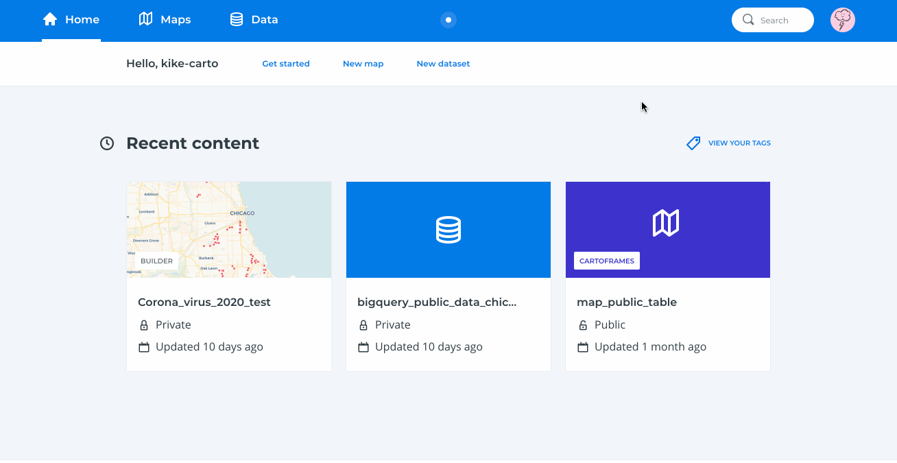 CARTO dashboard